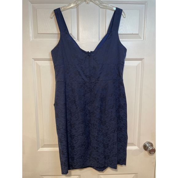 Vintage 90s Pleated Tank Navy Blue Black Lace‎ Print Mini Dress XL Pockets Bisou - Picture 3 of 6